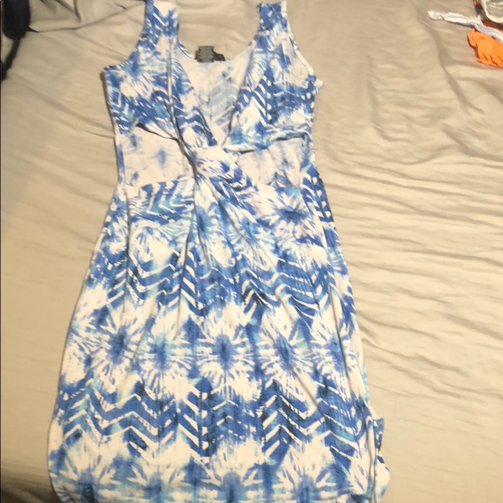 Blue and white cut out dress